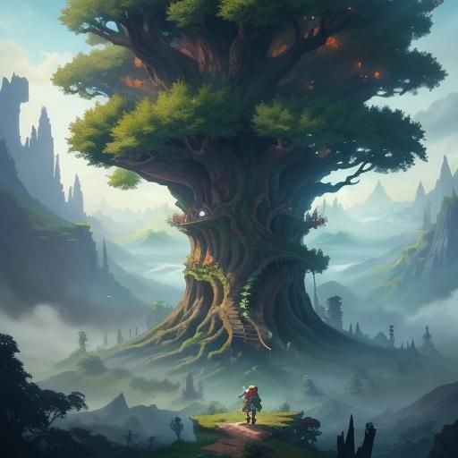 Link and the Great Deku Tree: Comic Illustration