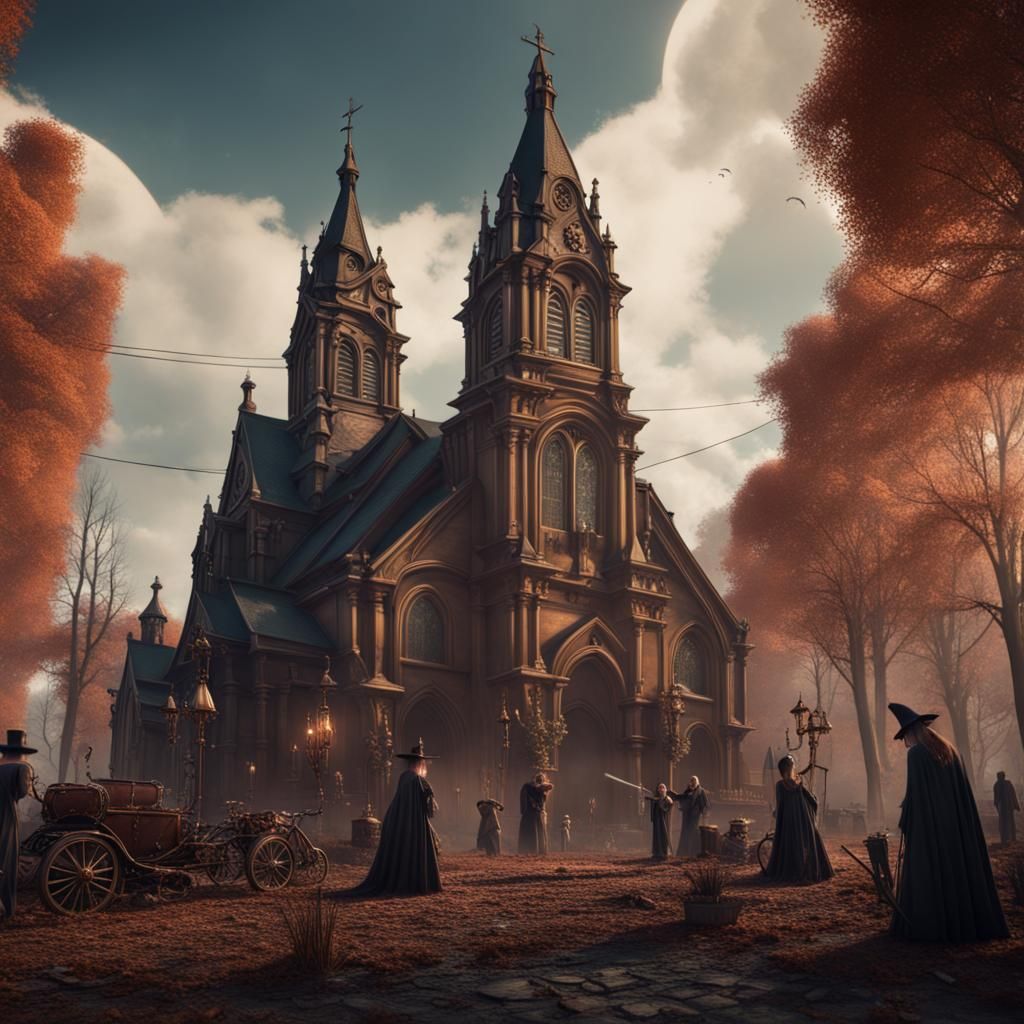 Witches sabbath in front of a church