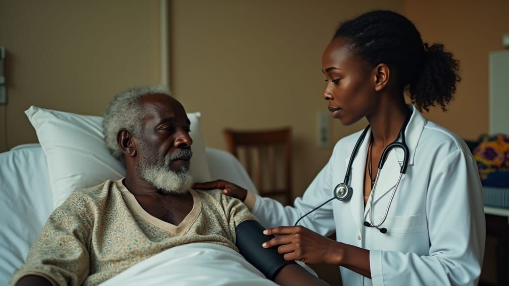 Elderly Man in Hospital: Cinematic African Scene