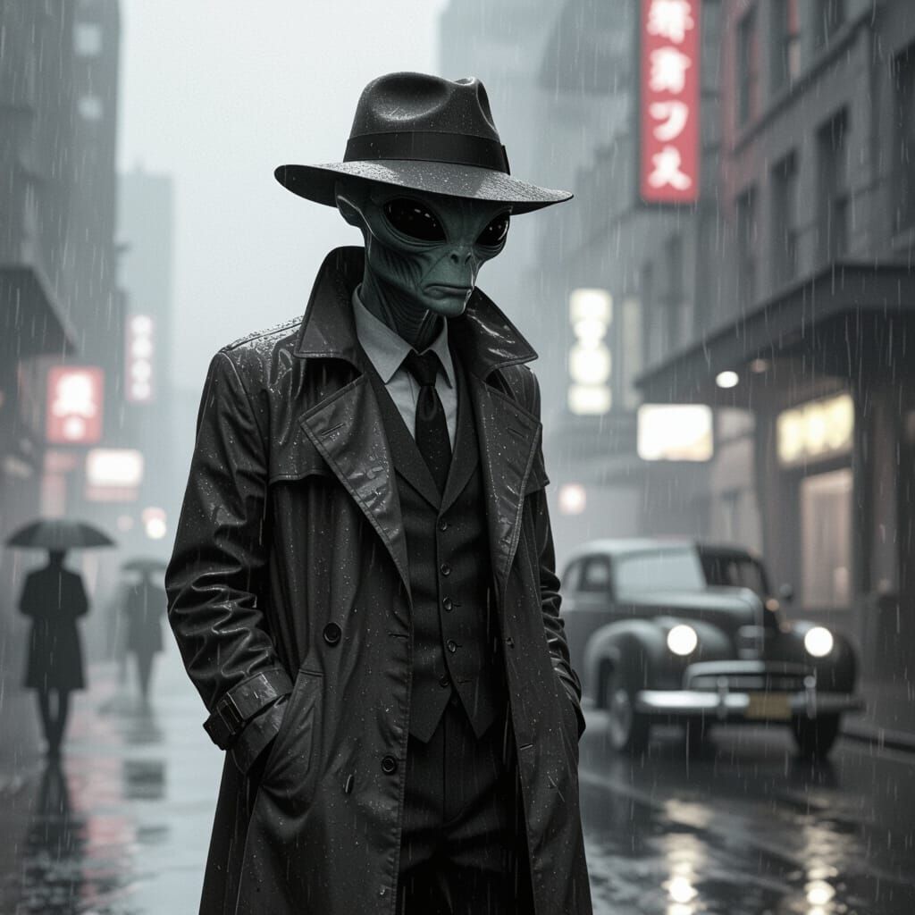 Alien Noir Detective Investigates a Gritty 1940s City