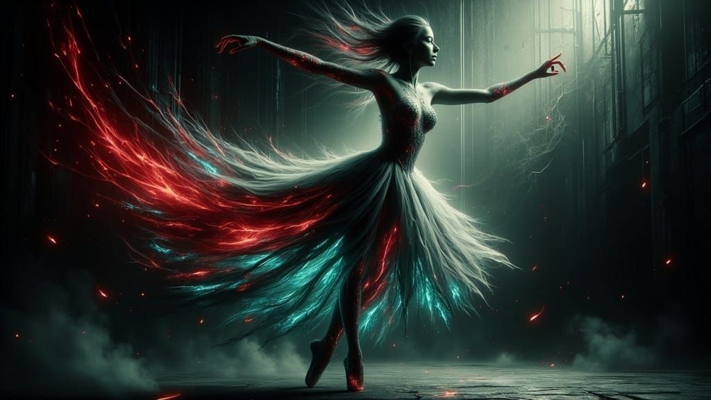 Glowing Ballet Dancer Possessed by Ethereal Force in Cyberpu...