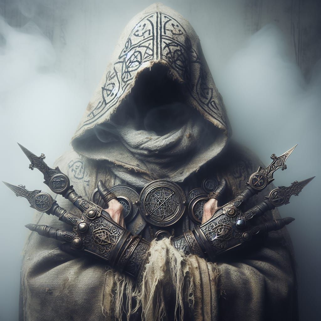 Mysterious Figure in Robes with Four Arms