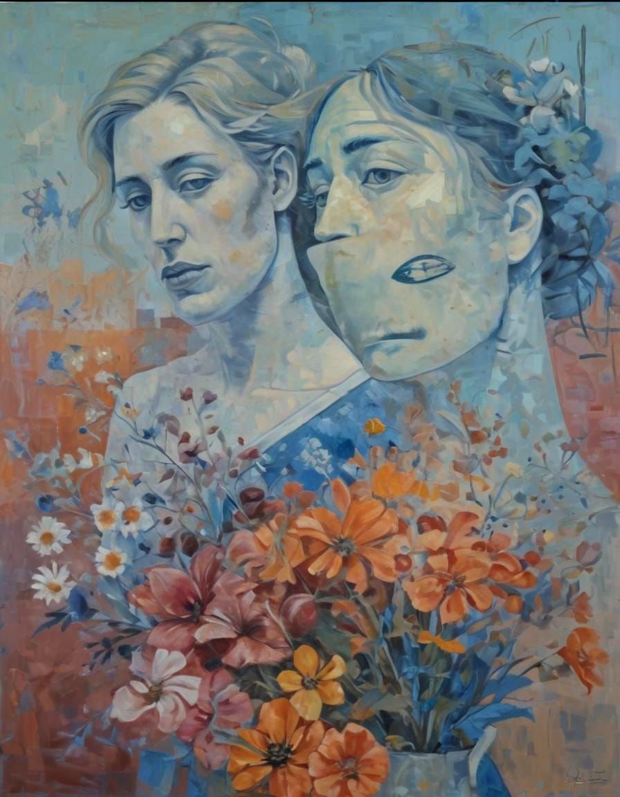 Woman with Flowers: Hybrid Oil Painting