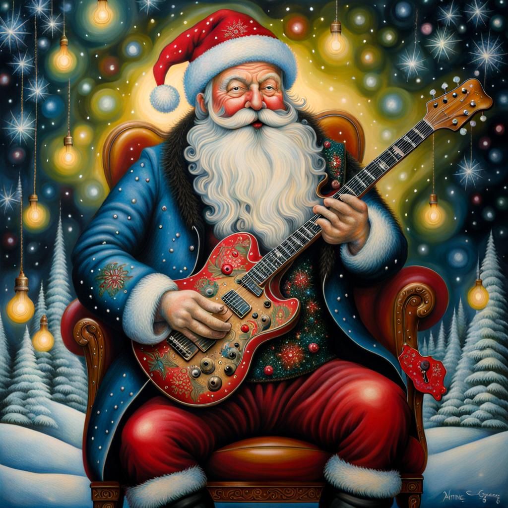 Rocker Santa Guitarist with Tattoos