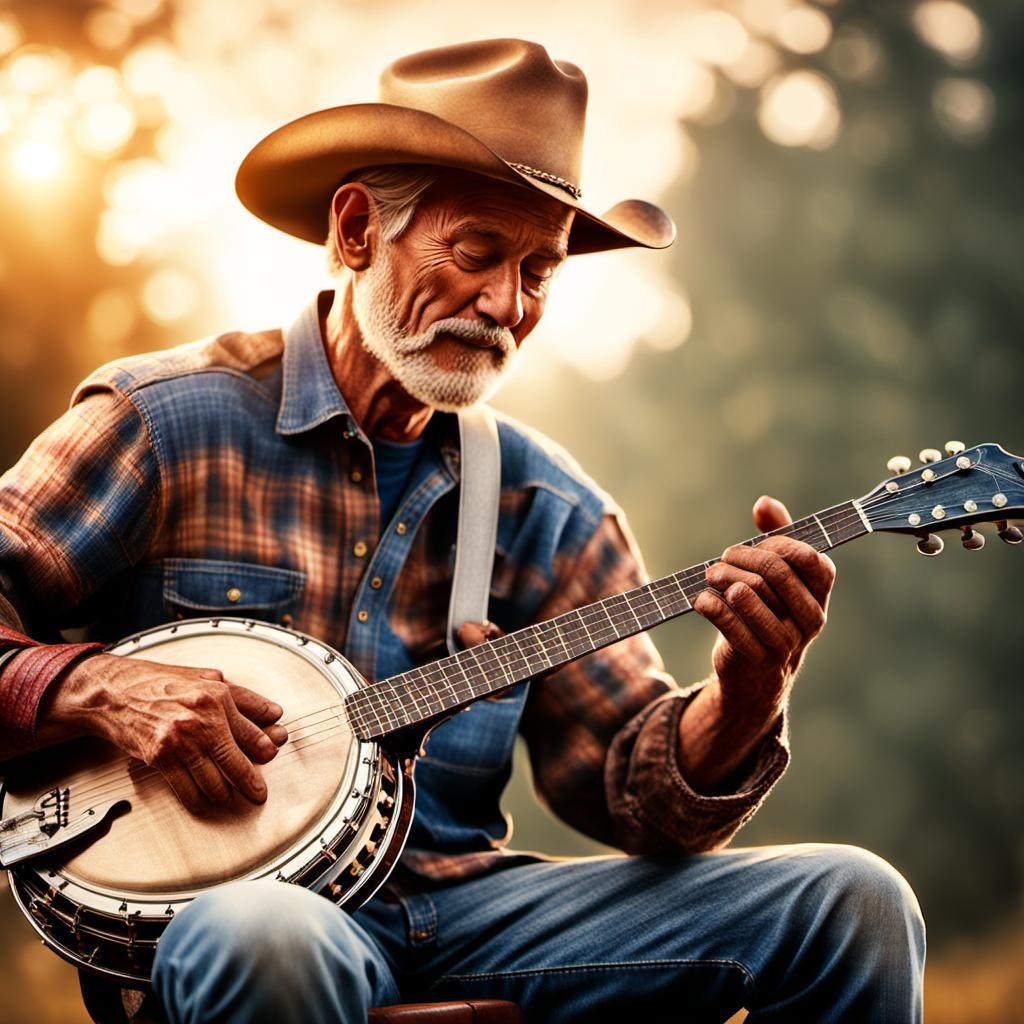 Man Plays Bluegrass Banjo in Hyperrealistic Art