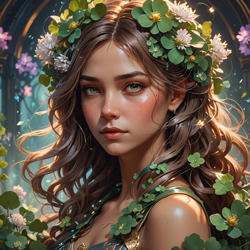 Surreal Clover Portrait in Vibrant Triadic Colors