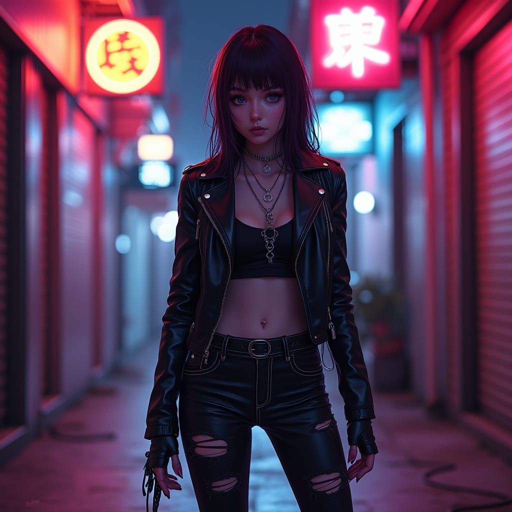 Lucy in Cyberpunk Alleyway, Syd Mead Inspired