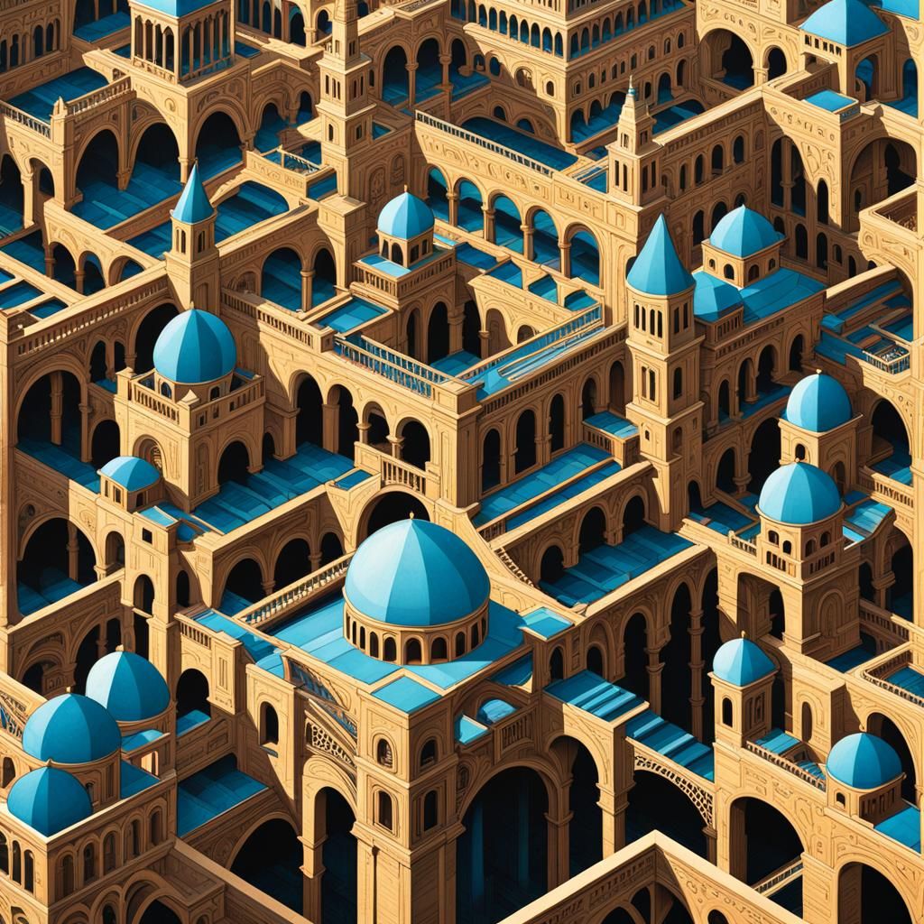 Escher-esque Fractal Labyrinth with Curvilinear Perspective