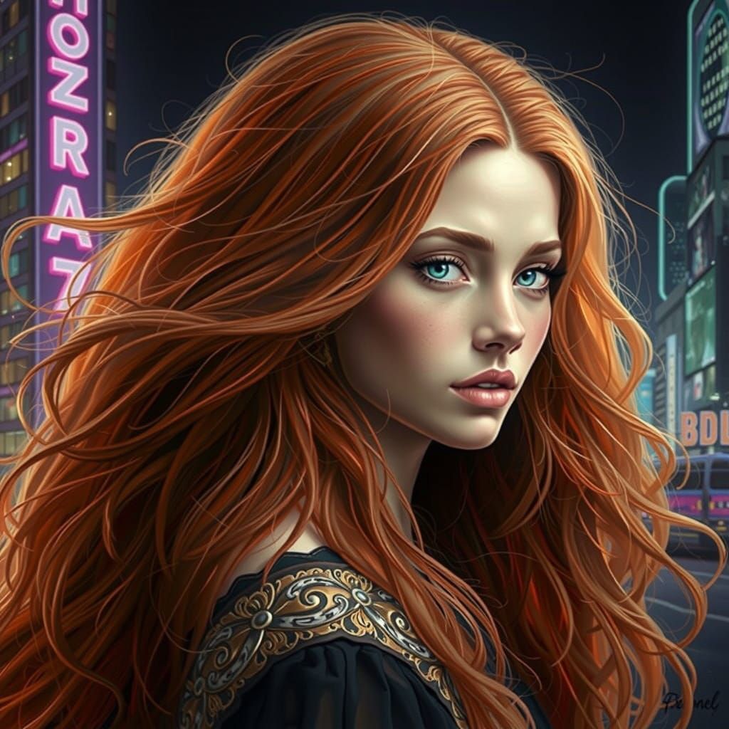 Modern Muse with Auburn Hair in Dutch Master Style