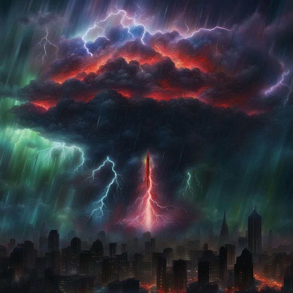 Armageddon Over Colorful City: Pablo Amaringo Style