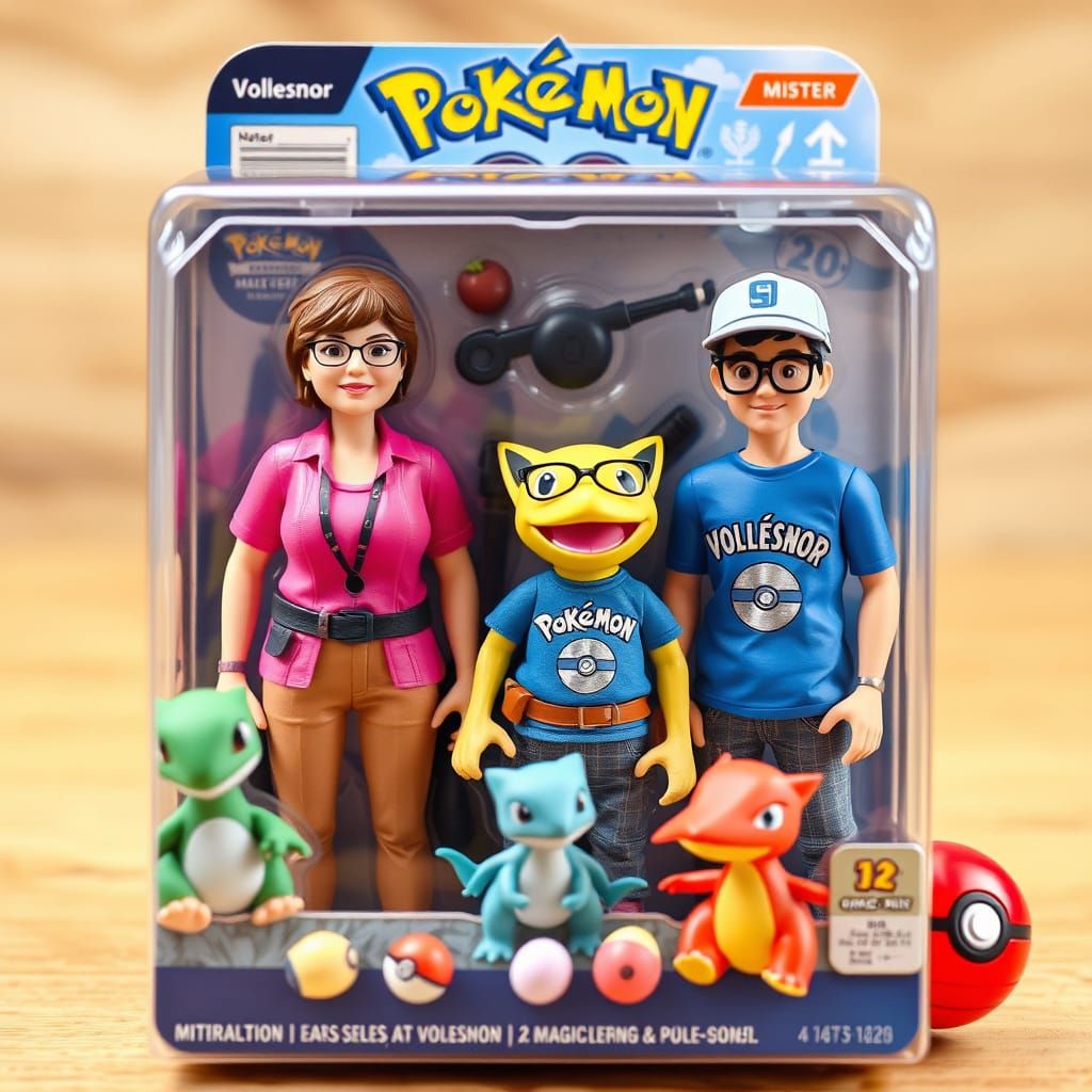 Realistic Action Figure Set in Pokemon Go Style Packaging