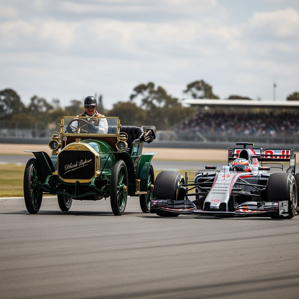 1898 Panhard Levassor Races Modern F1 Car on Track