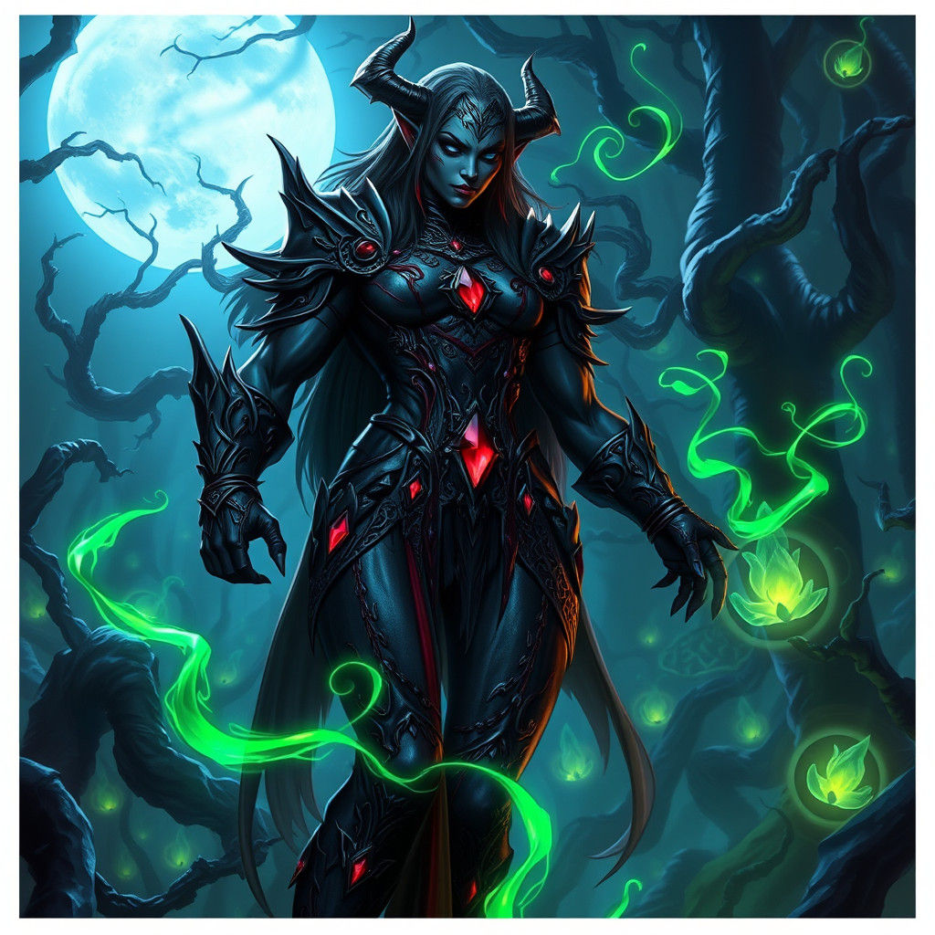 Muscular Drow Warrior in a Moonlit Forest