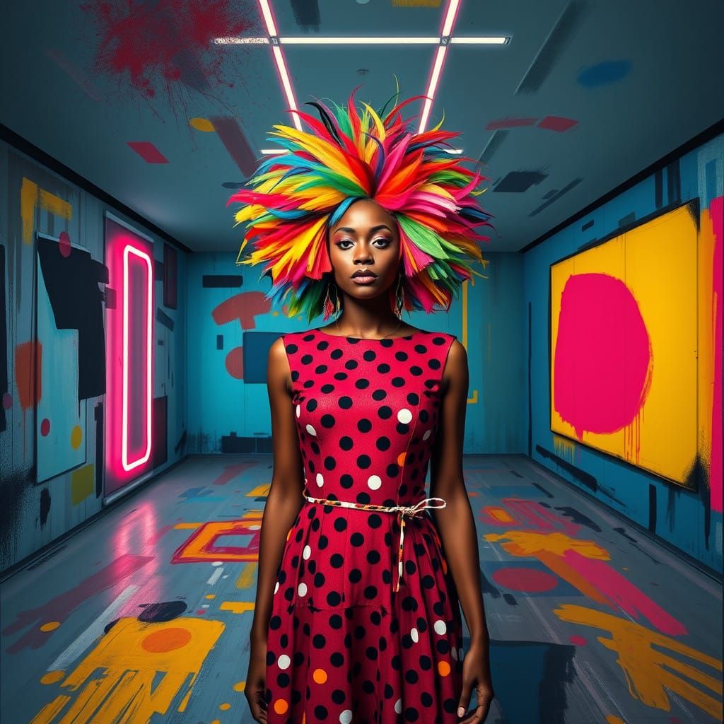 Vibrant Portrait in Polka Dots and Neon