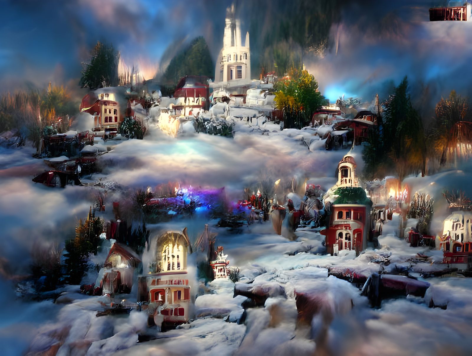 Magical Christmas Village Painting in 8K