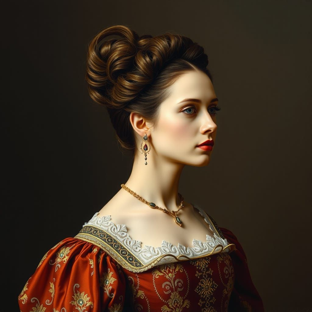Renaissance Noblewoman Portrait in Oil Paint with Sfumato an...