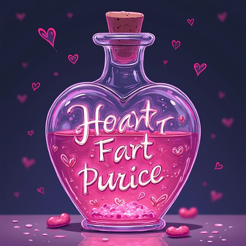 Vibrant Glass Bottle Containing Heart Fart Juice in Whimsica...
