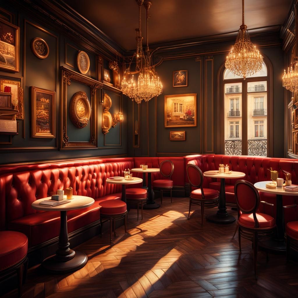Vintage Parisian Cafe Interior in Splash Art Style
