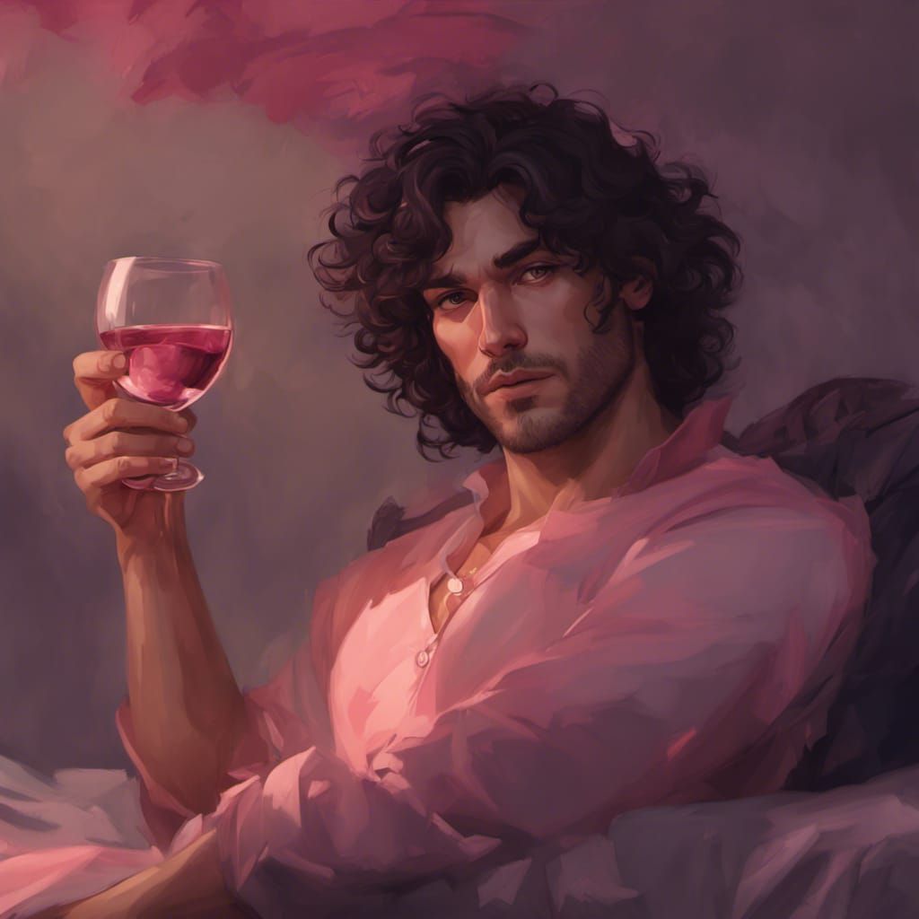 Handsome Man with Wine in Hyperdetailed Portrait