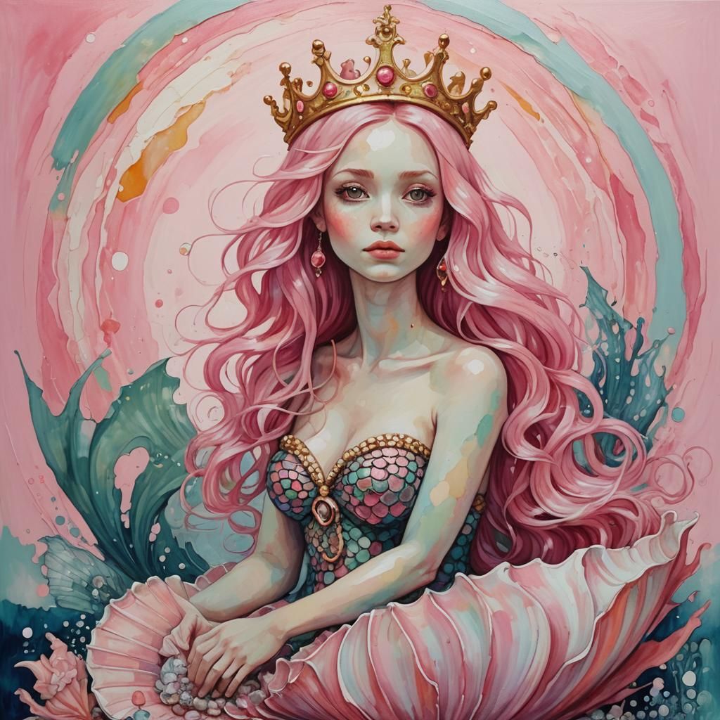 Mermaid with Pink Hair in Abstract Art Style