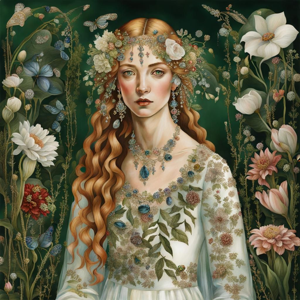 Botanical Bride in Backyard, Botticelli Style
