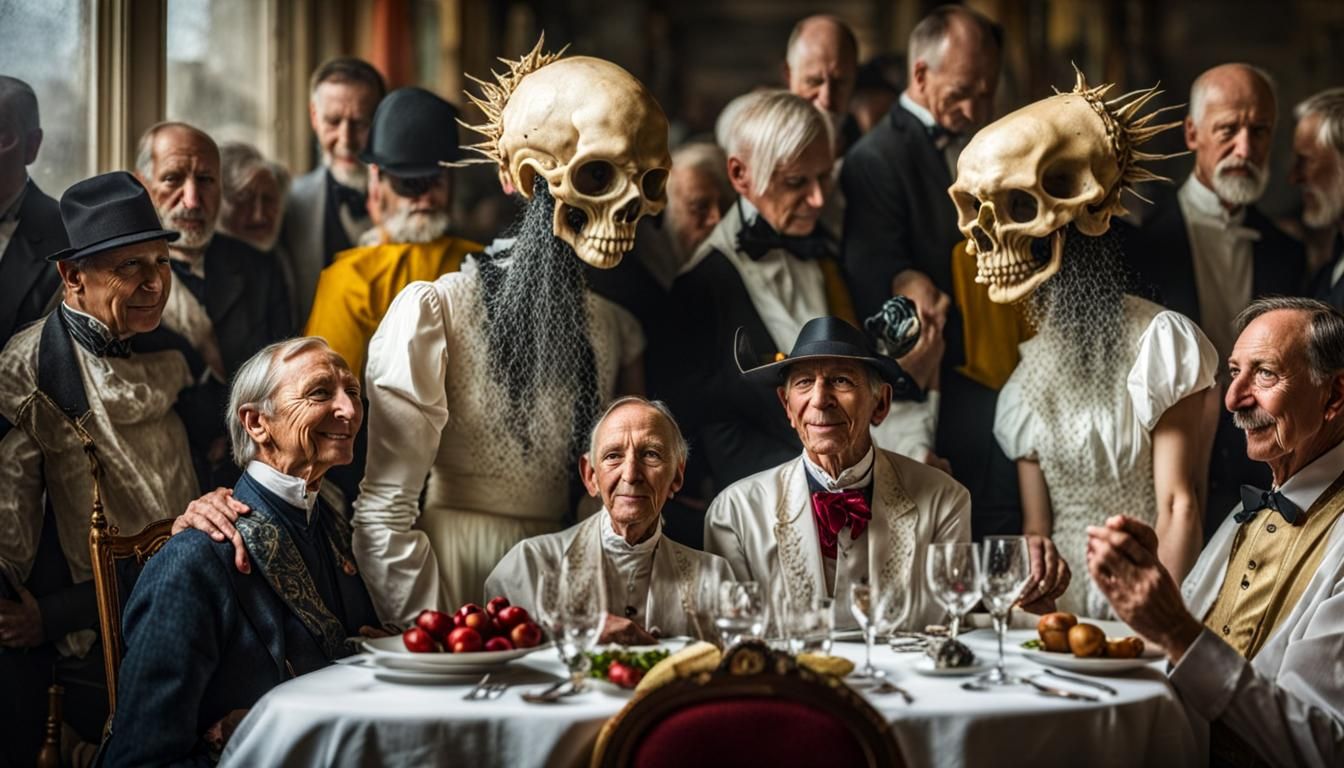 Surreal Alien Restaurant Celebration: Hyper-Realistic Photog...