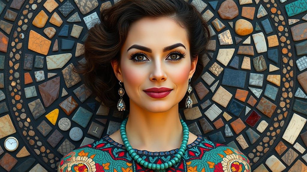 Vibrant Mosaic Portrait of an Elegant Woman