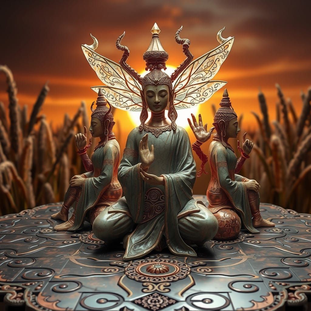 Surreal Crystal Deity with Animal Elements in Postmodern Sty...