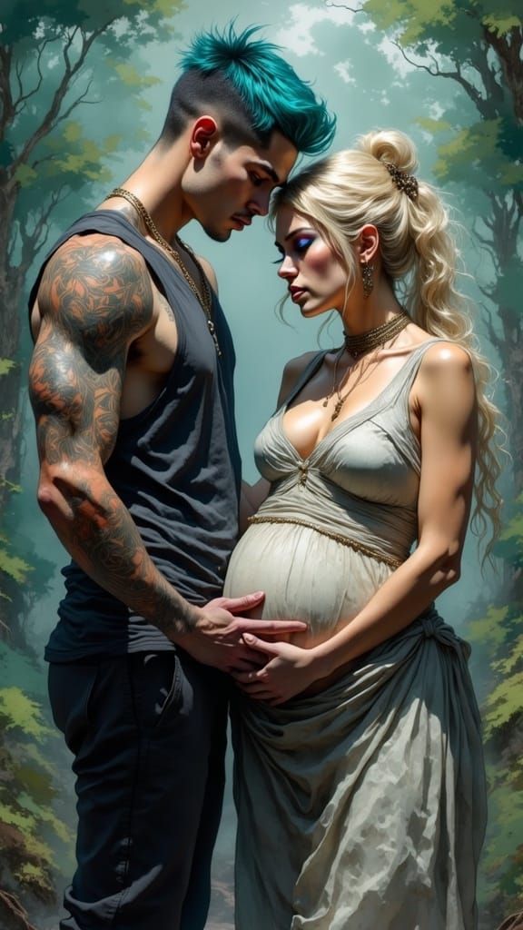 Surreal Portrait of a Strong Nonbinary Figure Protecting a P...