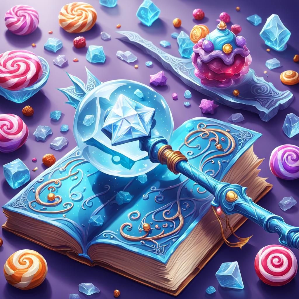 Ice Mage with Spell Book in Candy Art Style
