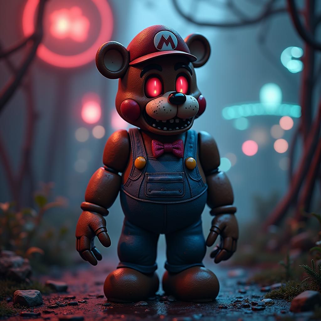 Animatronic Mario in Abandoned FNAF Amusement Park