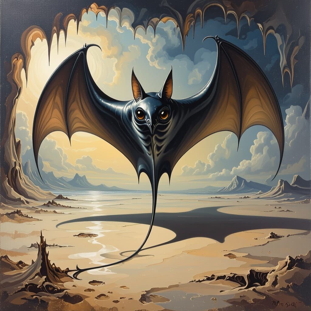 Surreal Bat-Ray Hybrid in Melting Dreamscape