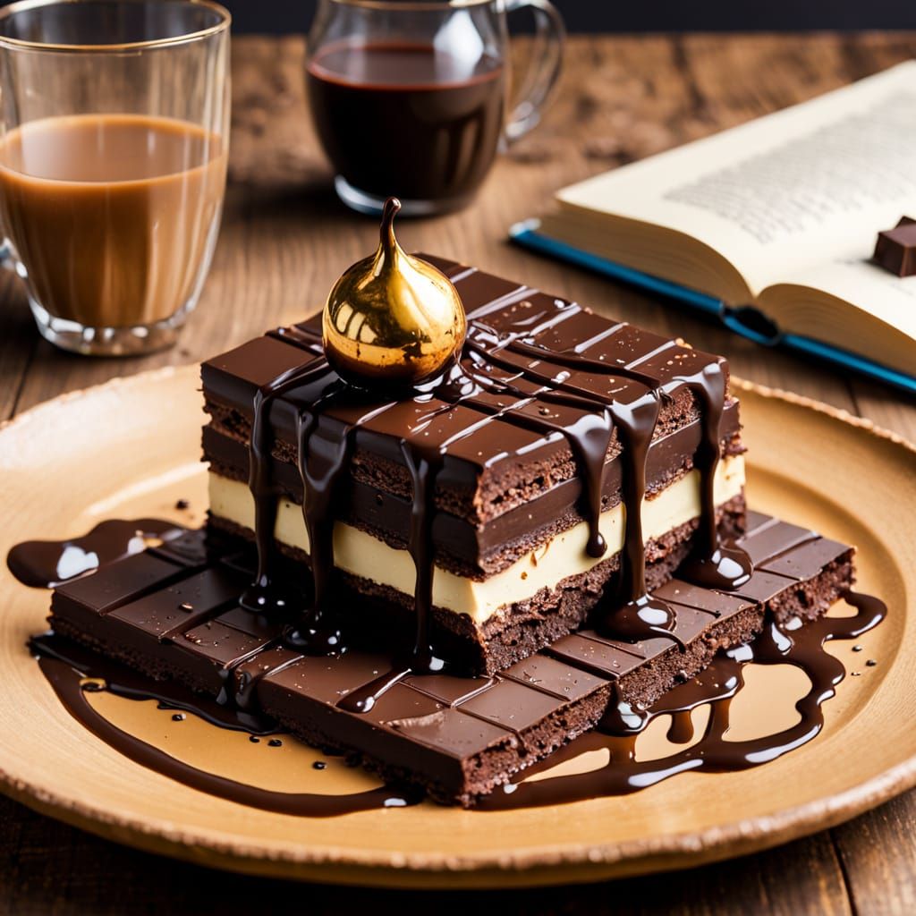 Whimsical Chocolate Book Sculpture in Golden Hour