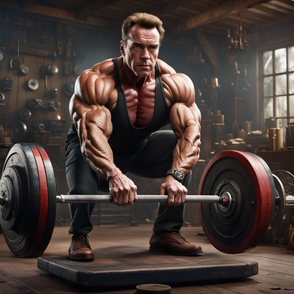 Arnold Schwarzenegger Curls Tiny Weight: Matte Painting