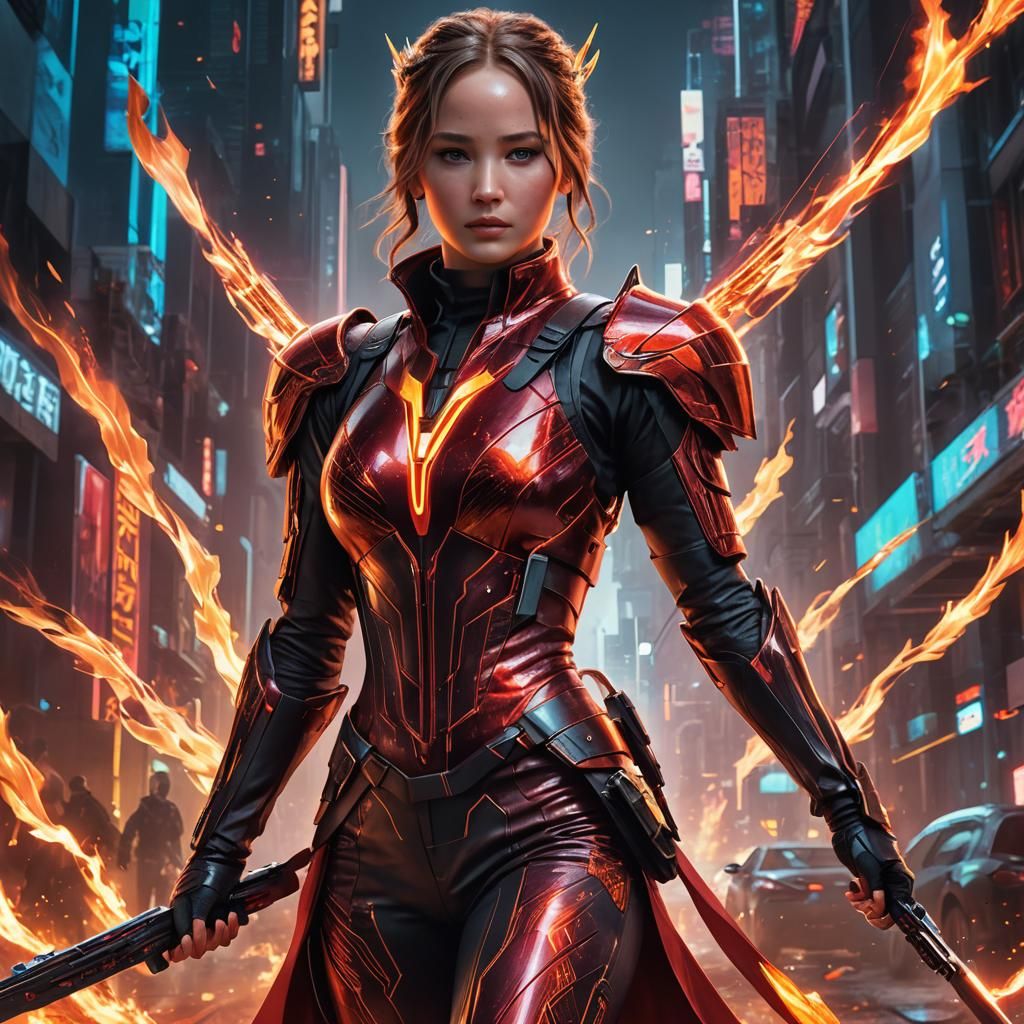 Epic Cyberpunk Katniss Everdeen Anime Art