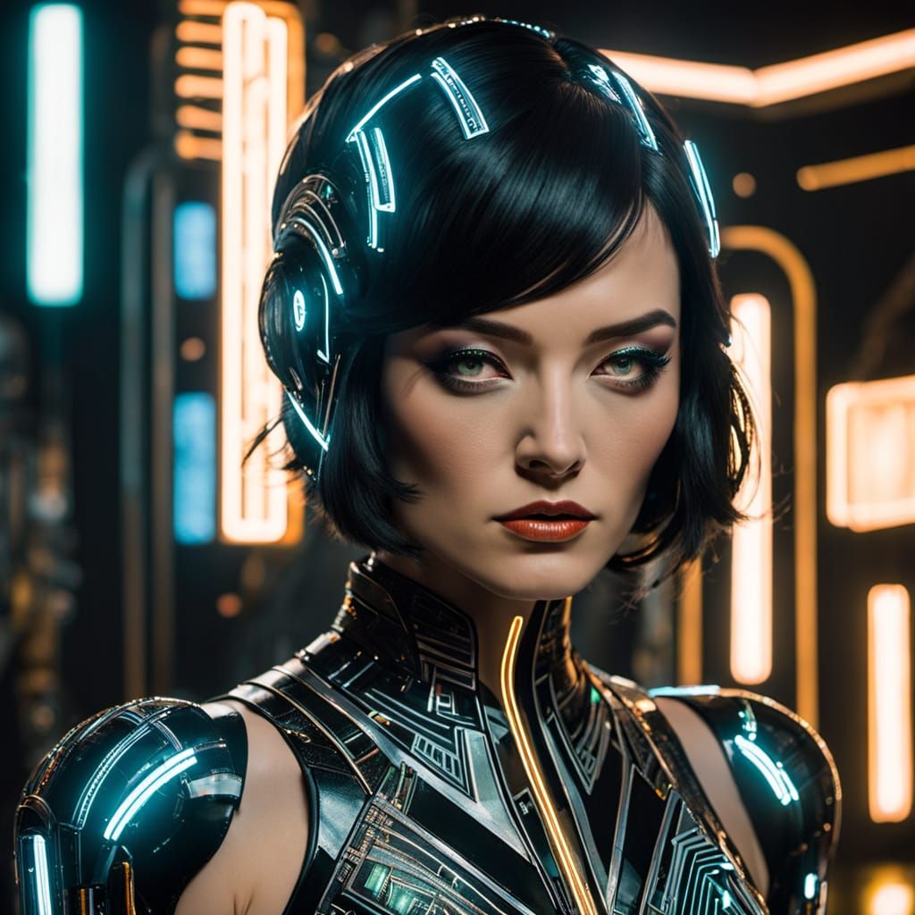 Cyberpunk Showgirl Performance in Dazzling Lights