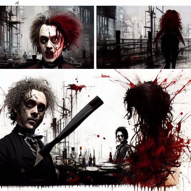 Terrifying Sweeney Todd Portrait with Paint Splatters