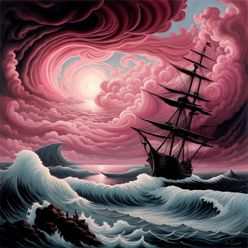 Surreal Pirate Ship on Swirling Seas