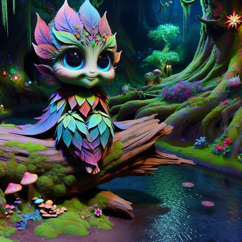 Whimsical Woodland Sprite Glows Under Starlight