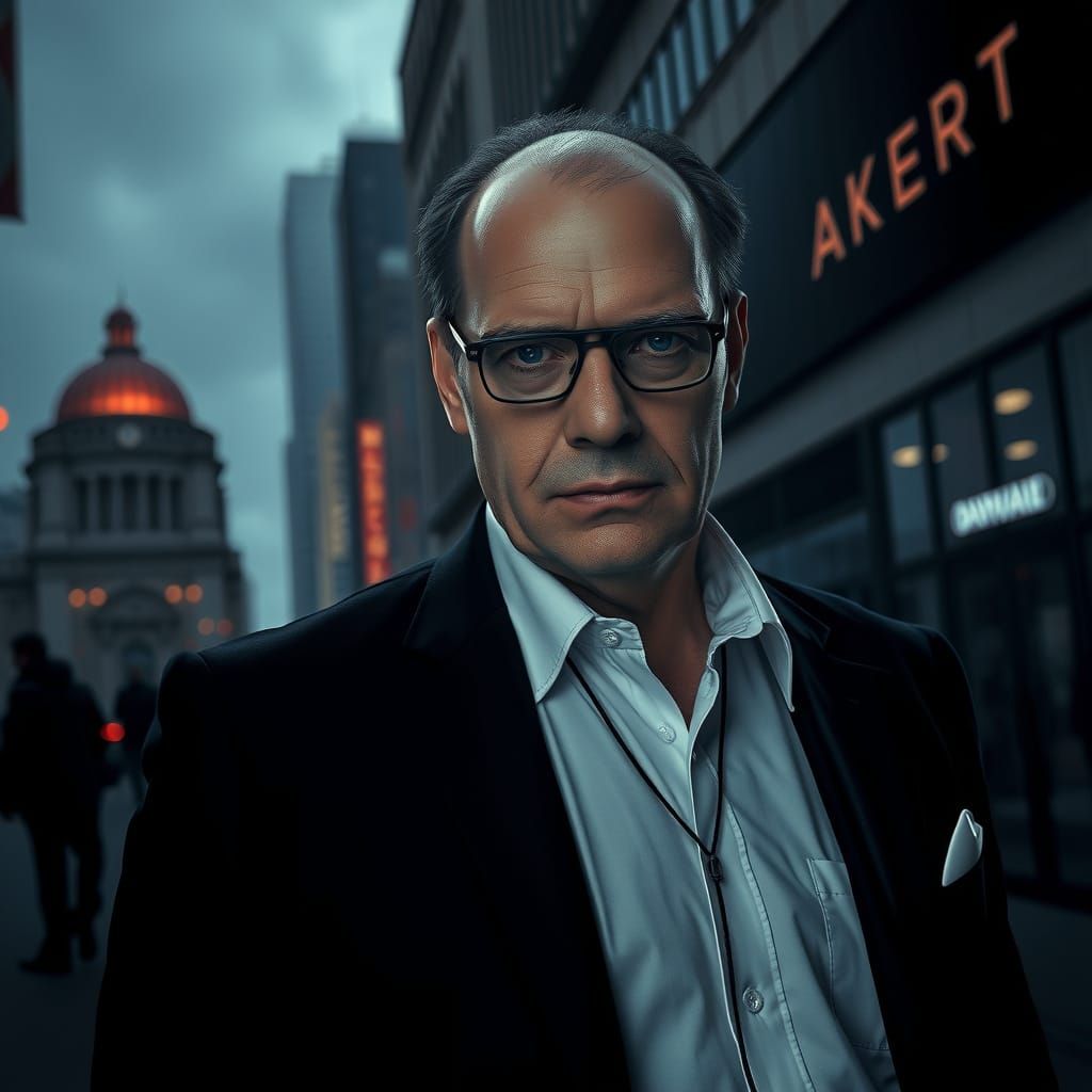 Photorealistic Klaus Schwab as an evil super villain.