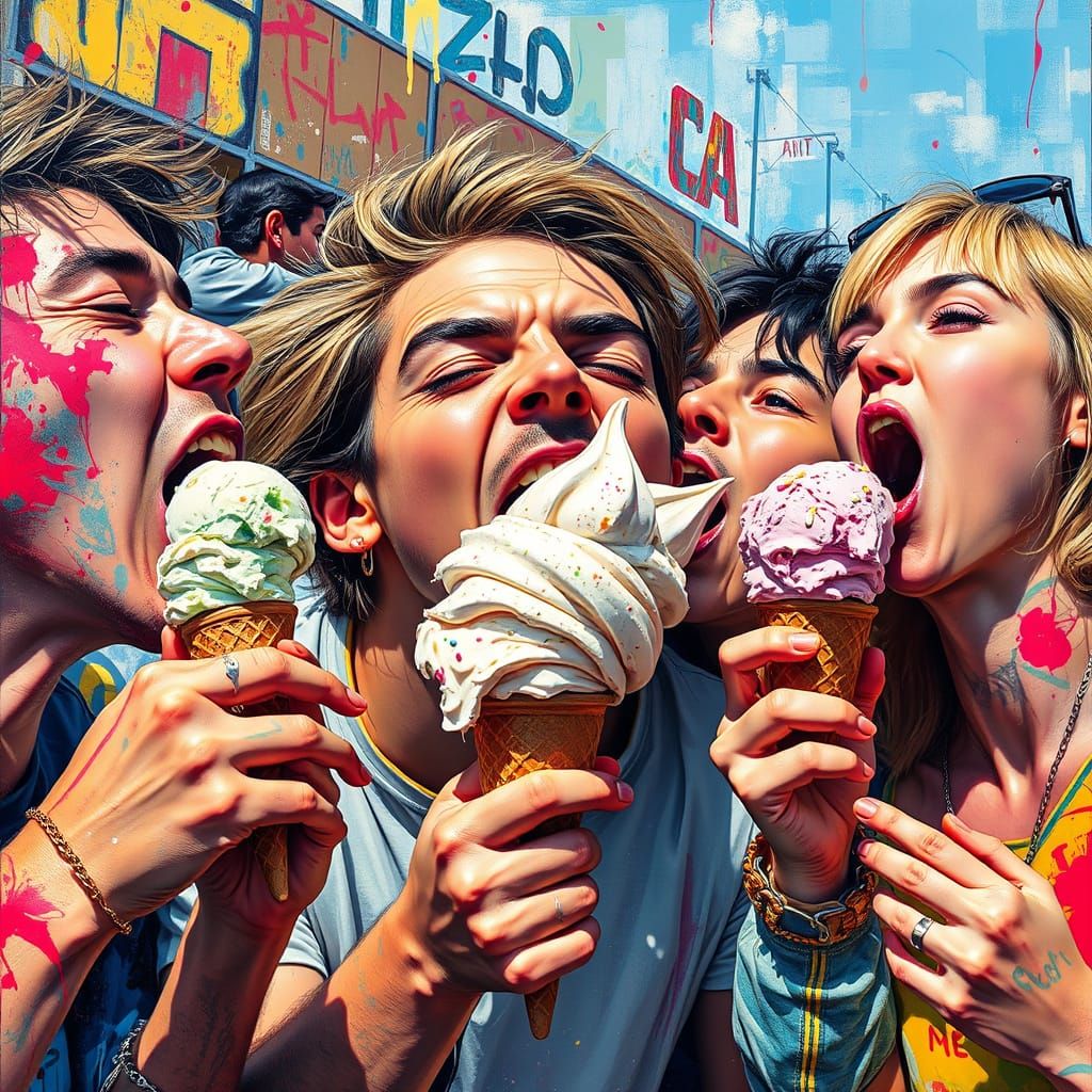 Hyperrealistic Ice Cream Feast in Graffiti Art Style