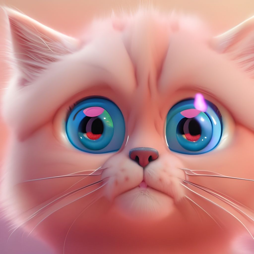 Cute Pink Kitten with Blue Eyes as 3D Art