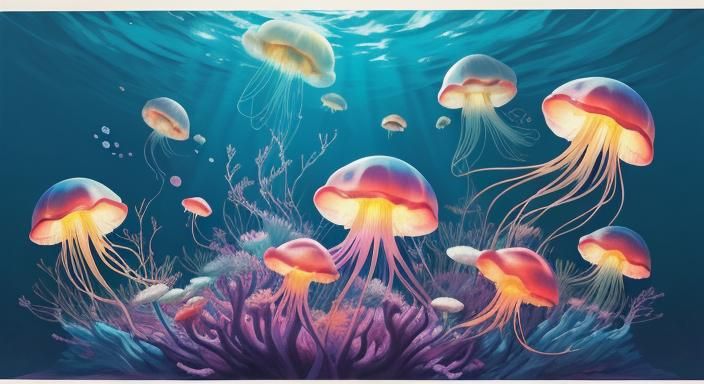 Happy Ghibli Cartoon: Macro Sea Jellyfish