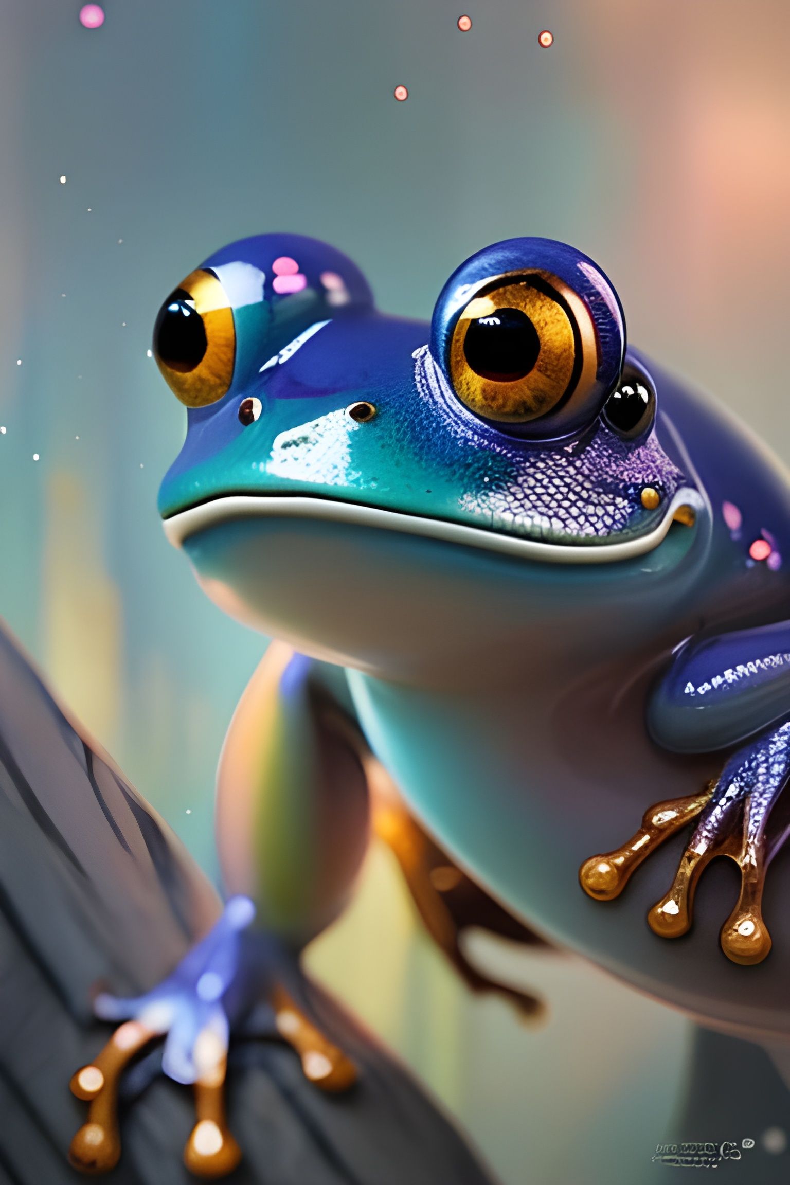 Adorable Cerulean Frog Portrait in Chibi Style