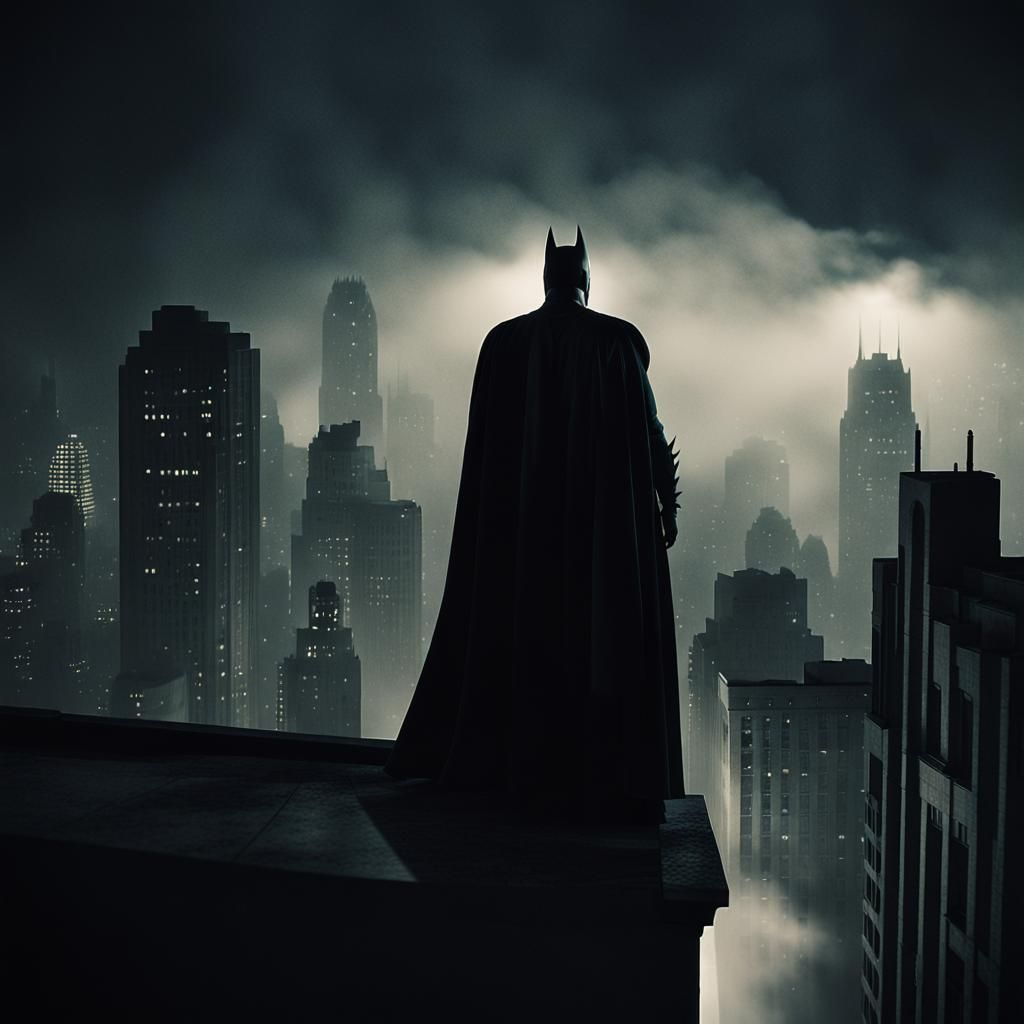 Batman in Film Noir Style Cityscape