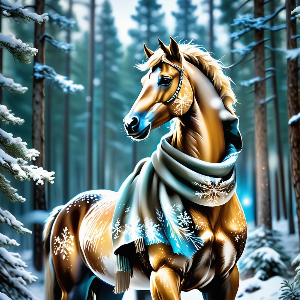 Icy Centaur in Winter Forest: Detailed Oil Painting