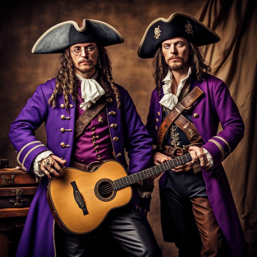 Vintage Pirates Portrait with Guitar in HDR Style