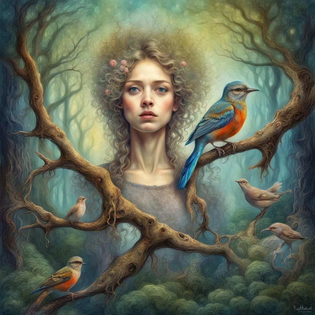 Hybrid Forest Creature in Fantasy Illustration Style