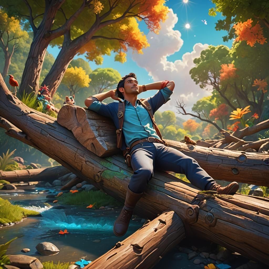 Fantasy Creek Scene: Hispanic Man in 3D Digital Art