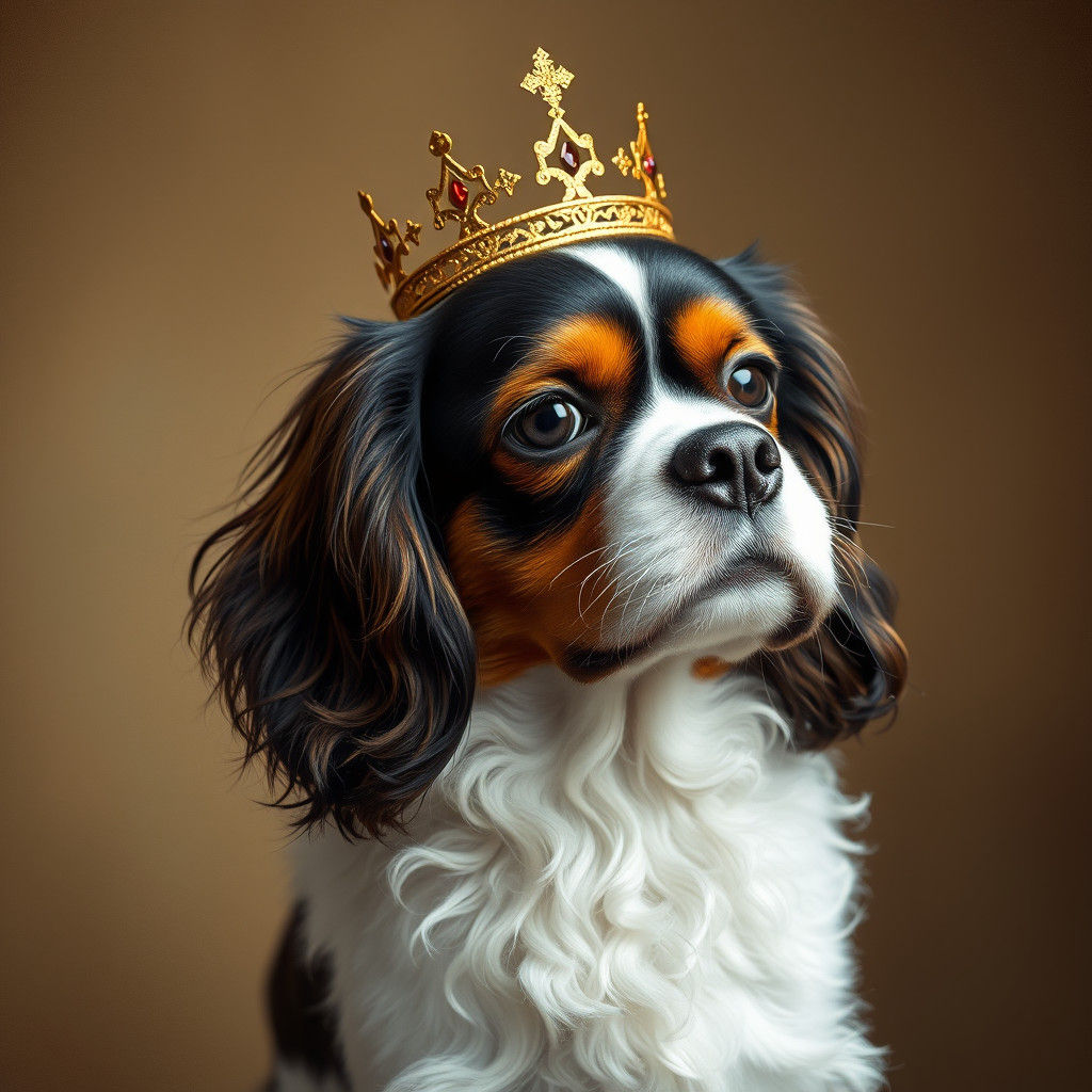 Cavalier King Charles Dog with Crown: Regal Portrait